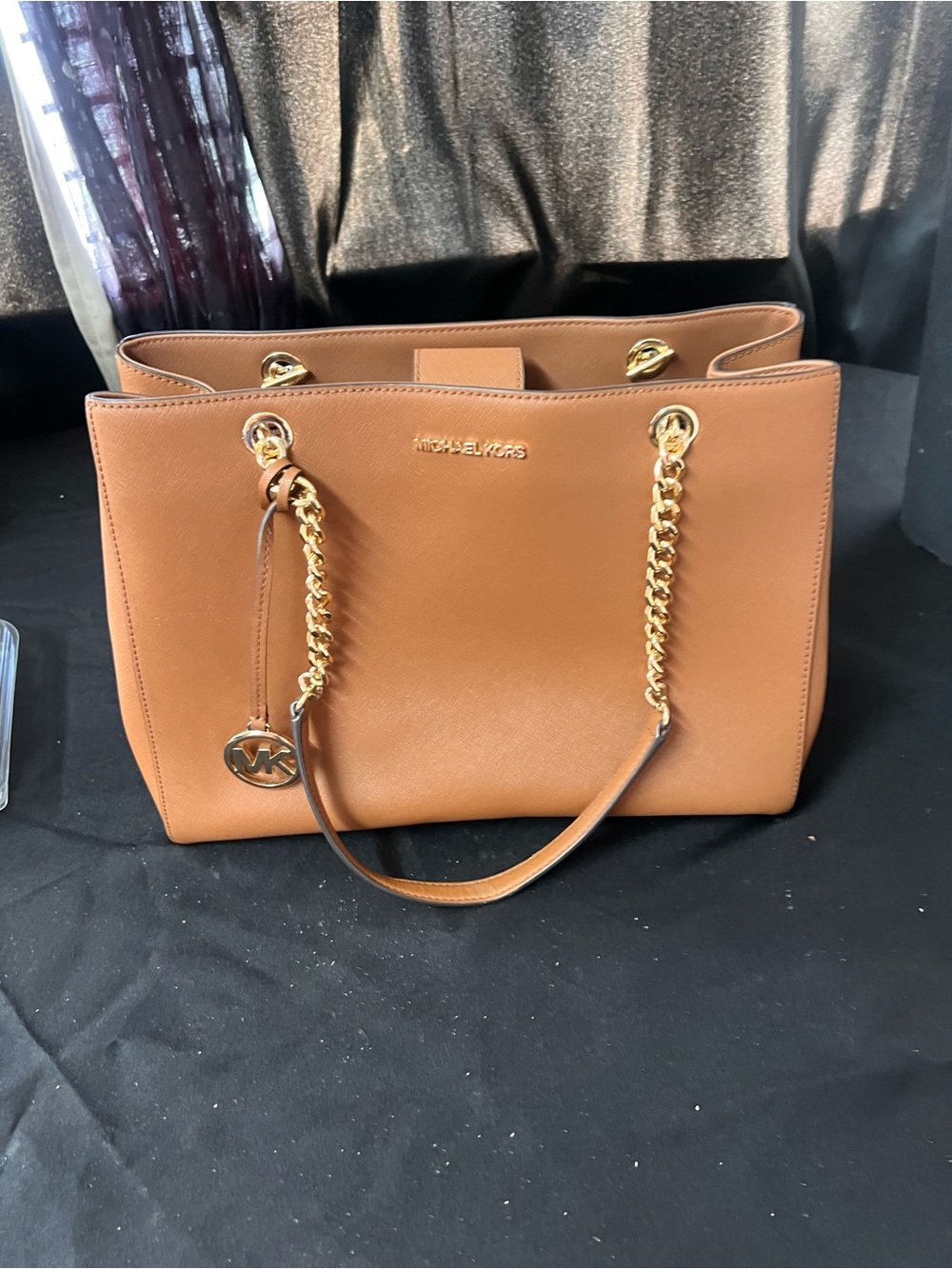 Michael Kors Saffiano Leather Tote in Caramel with Gold Hardware